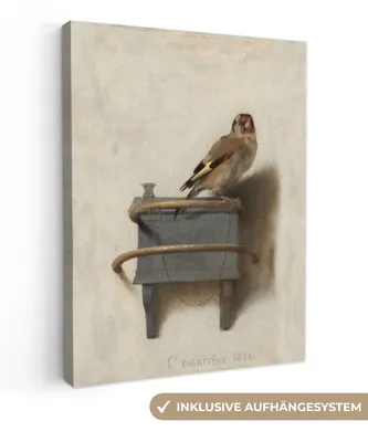 Produktbild von MuchoWow® - Leinwandbilder - Stieglitz - Alter Meister - Carel Fabritius, Wandbild, Wanddeko Bilder Wohnzimmer, 90x120 cm