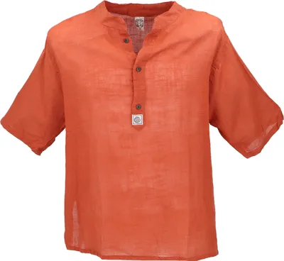 Produktbild von Yoga Hemd, Lässiges Baumwollhemd mit Stehkragen, Leichtes Freizeithemd, Kurzarm Schlupfhemd - Rostorange, Herren, Baumwolle, Größe: XL