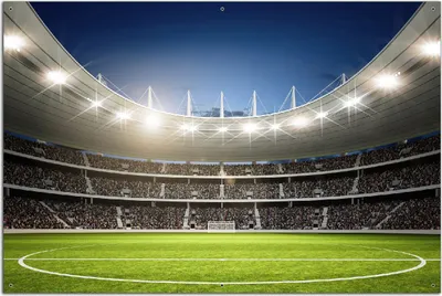 Produktbild von Wallario Outdoor-Poster für Garten oder Balkon, Motiv Fußballstadion Mittellinie, in ca. 61 x 91,50 cm