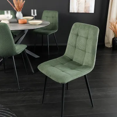 Produktbild von riess-ambiente Moderner Design Stuhl TRES CHIC grün Cord schwarze Metallbeine Esszimmer Esszimmerstuhl Essstuhl Polsterstuhl