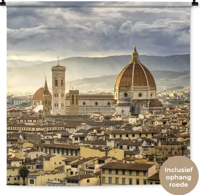 Produktbild von MuchoWow® Wandteppich Wandbehang Italien - Sonnenuntergang - Florenz 120x120 cm Tapisserie Dekoration Wandtuch - Modern - Baumwollgewebe