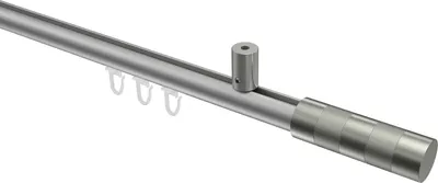 Produktbild von Interdeco Innenlaufstange / Gardinenstange mit Innenlauf Silbergrau / Edelstahl-Optik, Typ Sonius Mavell (Zylinder Bicolor) Deckenmontage, 20 mm Ø 1-läufig, 160 cm