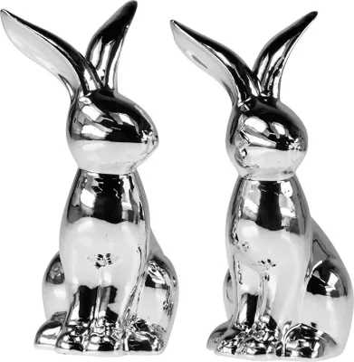 Produktbild von Deko Osterhase Keramik Silber 18cm Modern Set 2St