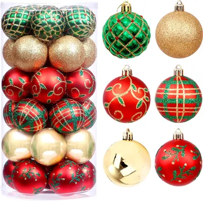 Produktbild von 30 Stück Weihnachtskugeln, Ornamente, 6,1 cm, kleine, bruchsichere Kunststoffkugeln, Weihnachtsbaum-Hängedekoration für Feiertagskranz, Party, Baumdekoration