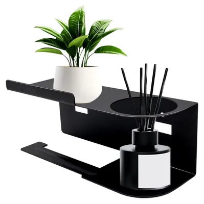 Produktbild von Toilettenpapierhalter mit zwei Installationsmethoden, ohne Bohren, aus Edelstahl, selbstklebend für Badezimmer, Küche und Toilette (Schwarz)
