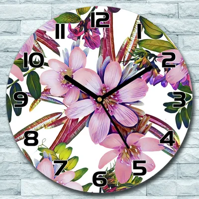 Produktbild von Wanduhr aus Glas Rund fi 30 Rosa Blumen Kunst Quarz Deko Schlafzimmer Büro