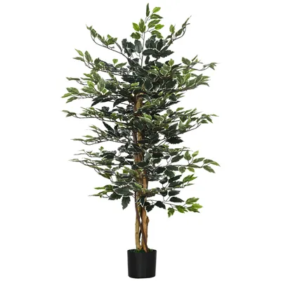 Image de HOMCOM Plante artificielle ficus hauteur 1,3 m tronc branches liane lichen feuilles grand réalisme pot inclus