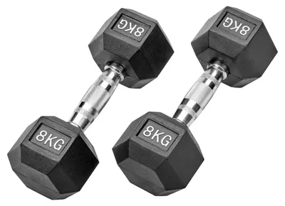 Immagine prodotto di Manubri esagonali in gomma da 16 kg, ideali per fitness e ginnastica