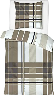 Produktbild von JACK by Mistral Satin Bettwäsche 2 tlg. 135x200cm Streifen Kariert Braun Blau Schwarz Weiß Baumwolle