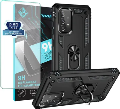 Produktbild von Armor Outdoor Handyhülle für Samsung Galaxy A52 / A52 5G / A52s 5G Handy Panzer Case Schutzhülle mit 9H Displayglas Displayschutz Farbe: Schwarz