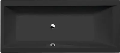 A top-down view of a black rectangular bathtub.