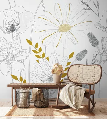 Produktbild von NEWROOM Tapete Weiß Vliestapete Blumen - Wandbild Modern Schwarz Gelb Blätter Floral Tapete Floral Blumentapete