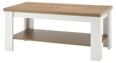 Image de Table basse Landhaus, table d'appoint, table de salon, style Provence, 120x60 cm, pin, blanc, chêne clair