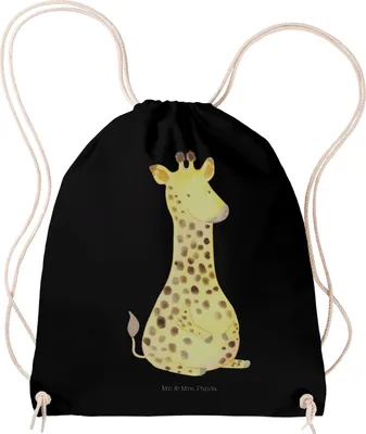 Produktbild von Mr. & Mrs. Panda Stoffbeutel Giraffe Zufrieden - Schwarz - Geschenk, beutelrucksack, Jutebeutel, Afrika, Beutel, Abenteuer, Glück, wander rucksack, Turnbeutel
