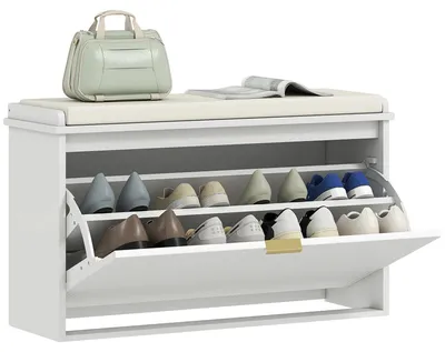Image de Banc à chaussures, assise rembourrée, étagère réglable, blanc
