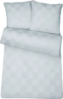 A neatly folded set of bedding, including two pillowcases and a duvet cover, laid out on a white background.