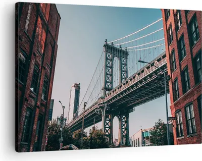 Produktbild von Bild auf Leinwand - Leinwandbild - Einteilig - Manhattan Brücke Brücke - 70x50cm - Wand Bild - Wanddeko - Wandbilder - Leinwanddruck - Bilder - Wanddekoration - Leinwand bilder - AA70x50-4675