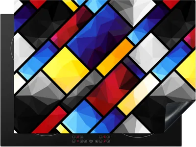 Produktbild von KitchenYeah© Herdabdeckplatte Mondrian - Regenbogen - Kunst - Muster , 71x52cm, Küche Deko, Glaskeramikkochfeld Herdabdeckung, Abdeckplatte fùr Kochfeld