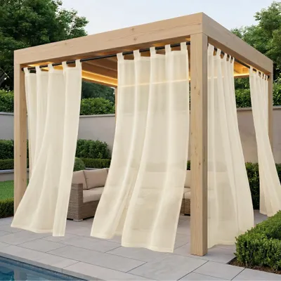 Produktbild von Outdoorvorhänge Wasserdicht Transparent Vorhang mit Abnehmbaren Schlaufen für Balkon Terrasse Pavillon, 2 Stück, Beige, B132xH244cm