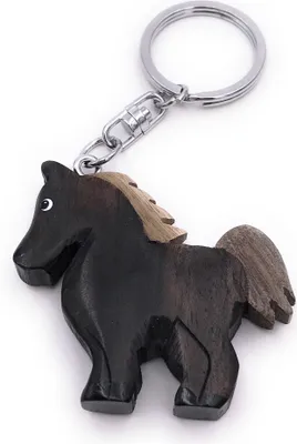 Image de Onwomania Porte-clés en bois cheval poney noir animal de ferme cheval pendentif breloque