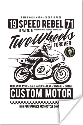 Produktbild von MuchoWow® Poster Motorrad - Mann - Vintage - Zeichnung 20x30 cm - Papierdruck