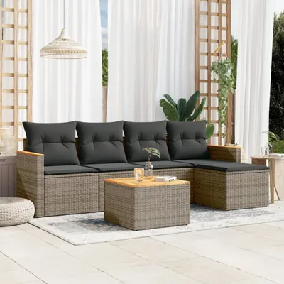 Produktbild von Design 6-tlg. Garten-Sofagarnitur mit Kissen Grau Poly Rattan, Gartenmöbel-Sets 2024 Neu