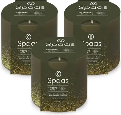 Produktbild von Spaas WinterGlow Duftkerze – Snuggling Snow – Dunkelgrün –ca. 35 Std. - 3 Kerzen