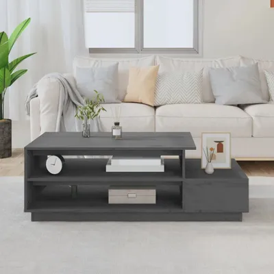 Image de Maison Exclusive - Table basse grise 120x50x40,5 cm en pin massif