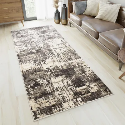 Produktbild von Läufer Teppich Flur Wohnzimmer Schlafzimmer Kurzflor Modern Design Beige Braun  70 x 440