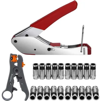 Produktbild von Kompressionszange Set Abisolierwerkzeug RG59/RG6 mit 20 F-Steckern für SAT- und Koaxialkabel