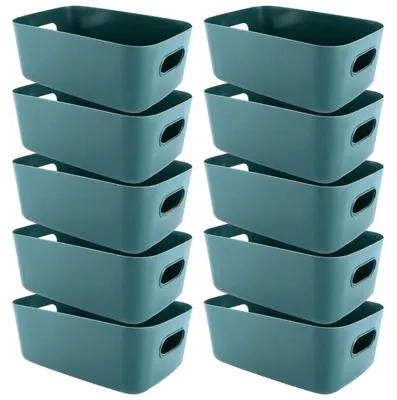 Immagine prodotto di Omgoods - Scatole portaoggetti, 10 pezzi - Plastica - Con maniglia - 30 x 20 x 12 cm - Ceste portaoggetti - Ideali per cucina, armadio, ufficio, bagno, giocattoli - Scatole portaoggetti