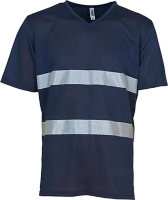 Produktbild von YOKO HVJ910 | Herren Hi Vis Top Cool Super Light V-Neck Arbeits T-Shirt - Farbe: Navy - Größe: 3XL