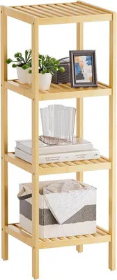 Image de Étagère de salle de bain en bambou Organiseur 4 niveaux Naturel
