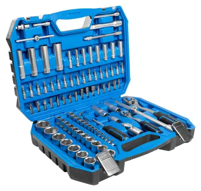 Produktbild von 95-teiliger Werkzeugsatz Högert Technik, 2-farbiger Koffer, CrV, CrMo, 2-farbige Kunststoffbox – Werkzeugsatz Werkstatt
