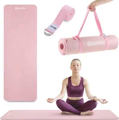 Produktbild von HyperMotion Yogamatte NBR 183x61x0,8 cm Pink – Fitnessmatte rutschfest mit Trage- & Yogagurt, 8 mm Gymnastikmatte für Yoga, Pilates & Training