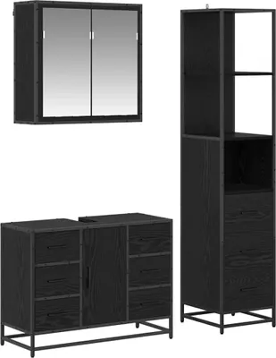 Image de Ensemble de mobilier de salle de bain 3 pcs Chêne noir