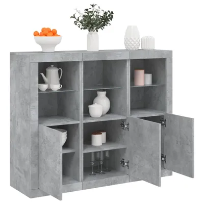 Produktbild von vidaXL Sideboards mit LED-Leuchten 3 Stk. Betongrau Holzwerkstoff