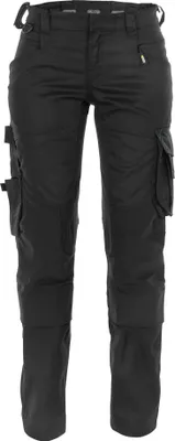 A pair of black work pants for women, shown front-on against a white background.