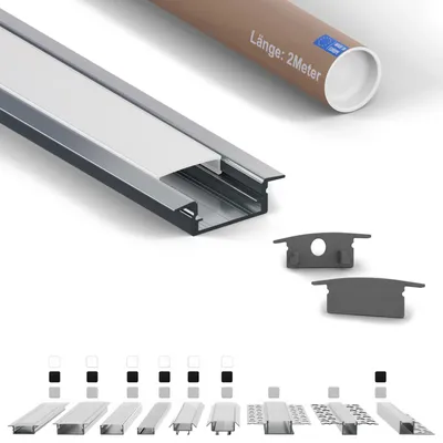Produktbild von LED-Einbauprofil EF 2 m Silber für LED-Streifen bis 12 mm inkl. milchiger Abdeckung