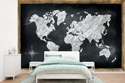 Zdjęcie produktu dla Tapeta ścienna z mapą świata - tablica szkolna z mapą świata - tablica kredowa - szerokość 525 cm x wysokość 350 cm