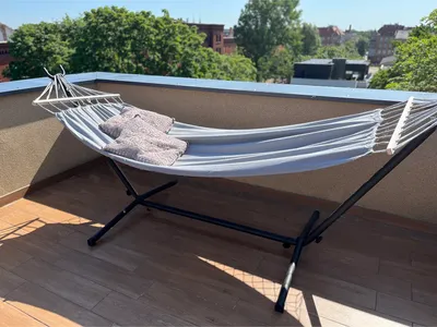 Produktbild von Gardlov Hängematte mit Gestell Doppel XXL 250 kg – Hängematte 2 Personen mit Holzspreizstange – Outdoor Hängematte mit Ständer – Hängematte wetterfest – Hängesessel Garten Grau 25466