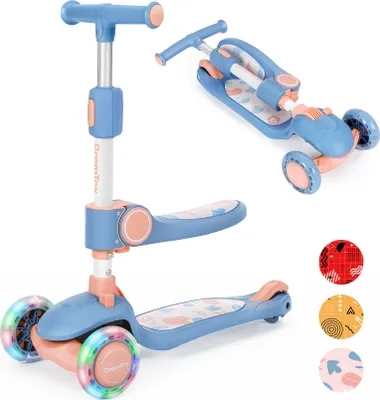 Produktbild von BremToy Kinderroller mit Sitz, mit LED Rädern, mit höhenverstellbarem Lenker, Faltbarer Kinder Roller für Kinder 1-8 Jahren, Rosa