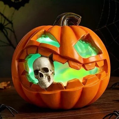 Zdjęcie produktu dla Dekoracje na Halloween w kształcie dyni, 10,5 cm - oświetlenie w kształcie szkieletu - kolorowe diody LED