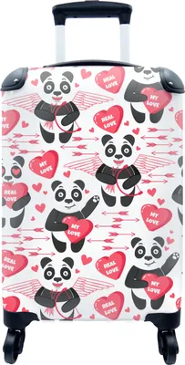 Produktbild von MuchoWow® Koffer Handgepäck Trolley Rollkoffer Kleine Reisekoffer mit 4 Rollen - Panda - Liebe - Beziehung - Cabin Size < 55x40x23 cm & 55x40x20 cm - Fotokoffer - Kabinenkoffer - Boardgepäck - Reise-Box - Reisekoffer - Reisegepäck - Koffer mit Bild - Trolley für Kinder
