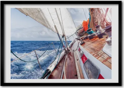 Produktbild von Bild - Bilder - Bilderrahmen - 70 cm x 50 cm - MDF-Rahmen, Wandkunst Segelboot auf dem Meer
