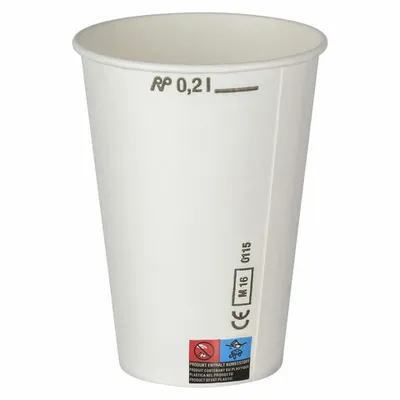 Produktbild von 400x Kaltgetränkebecher Pappbecher weiß mit CE Eichstrich 200 ml