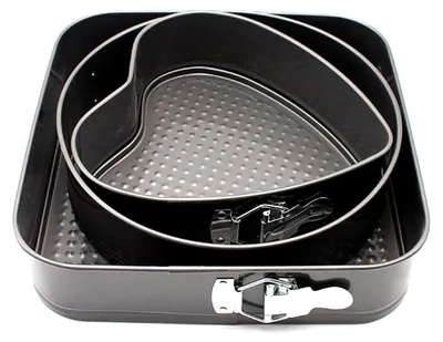 Produktbild von Set von Antihaft-Backformen, 3-teilig, Springformen, runde Herzform und eckige Kuchenform mit abnehmbarem Boden, Kohlenstoffstahl