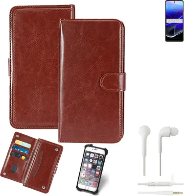 Produktbild von K-S-Trade 360° Hülle kompatibel mit Motorola Moto G Stylus 5G (2022) inkl. Headphones braun Kunstleder Case BookCase WalletCase Kunstlederederhülle