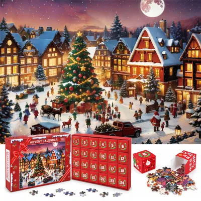Productafbeelding van Adventskalender puzzel 2026 - Puzzel kerstkalender 1008 delen - Puzzel achteruittellen 24 dagen - Familiespel