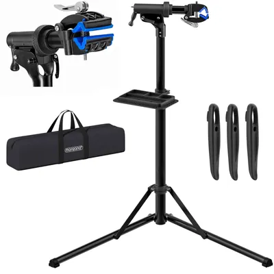Zdjęcie produktu dla Stojak montażowy do roweru - Regulowany 104 do 159 cm - Obciążenie do 50 kg - Składany - Do roweru górskiego i elektrycznego
